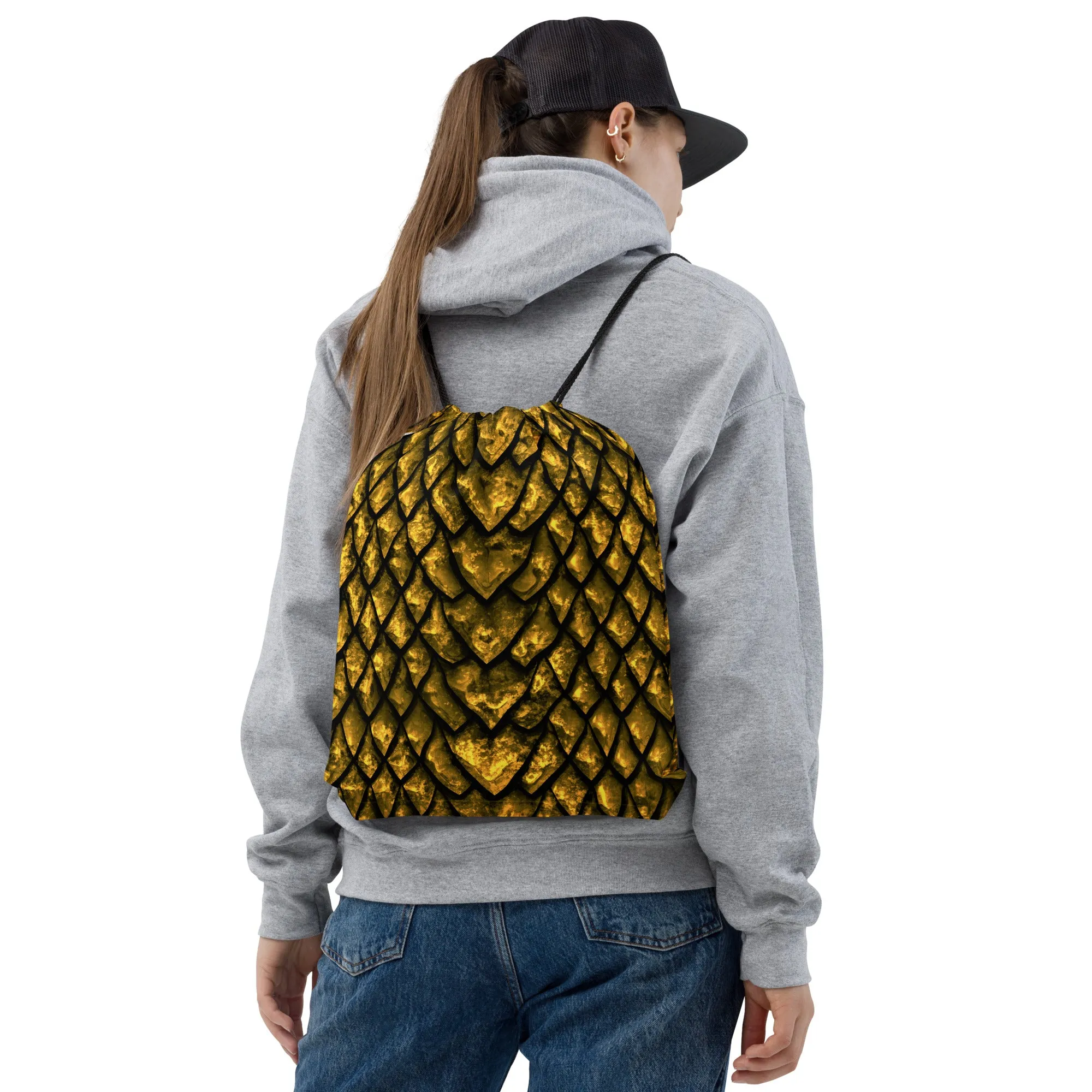 Gold Dragon Scale Drawstring Bag