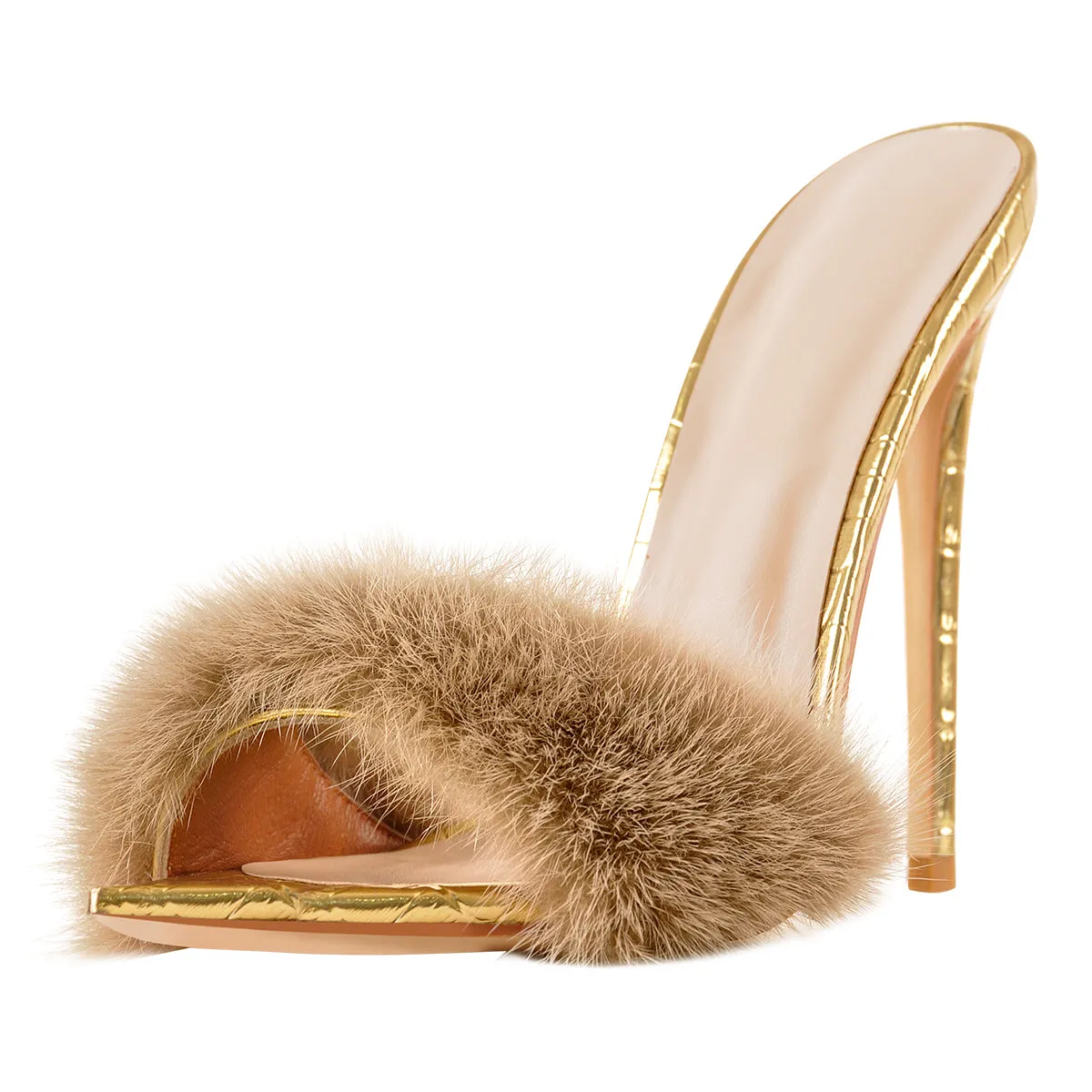 Gold High Heel Sandals with Feather Detail