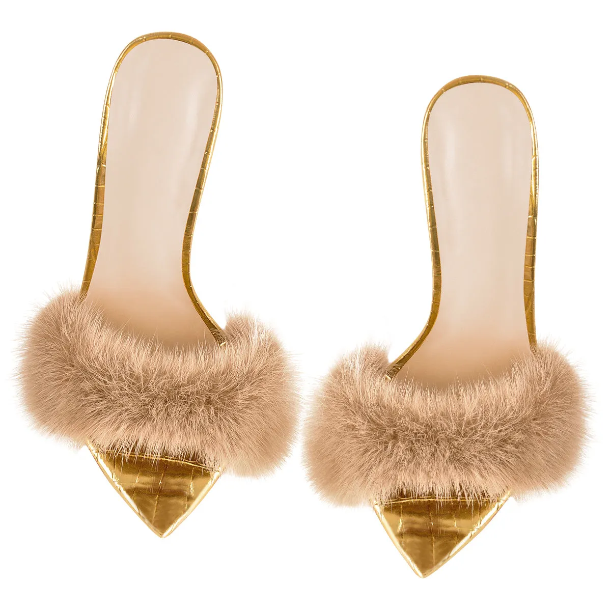 Gold High Heel Sandals with Feather Detail