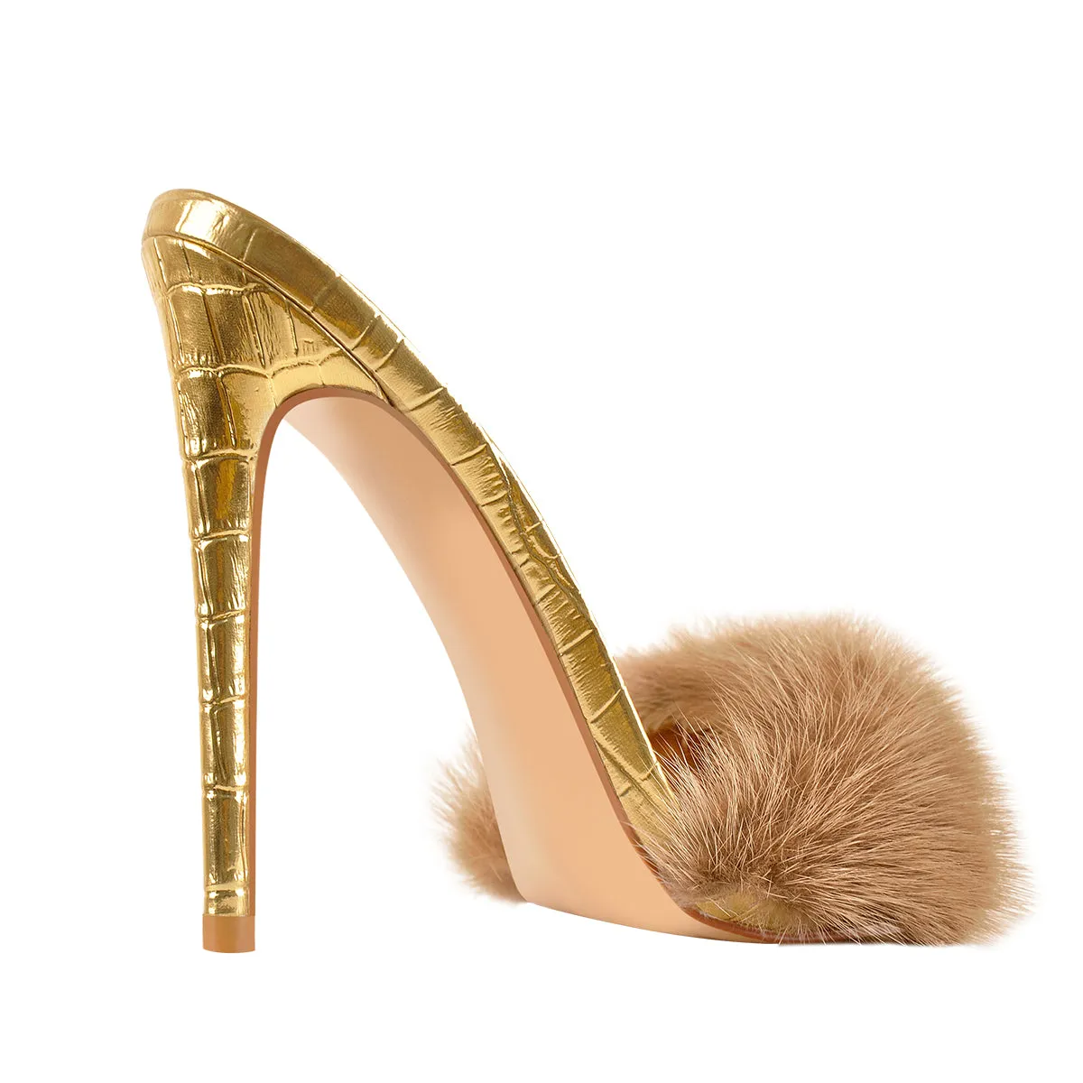 Gold High Heel Sandals with Feather Detail