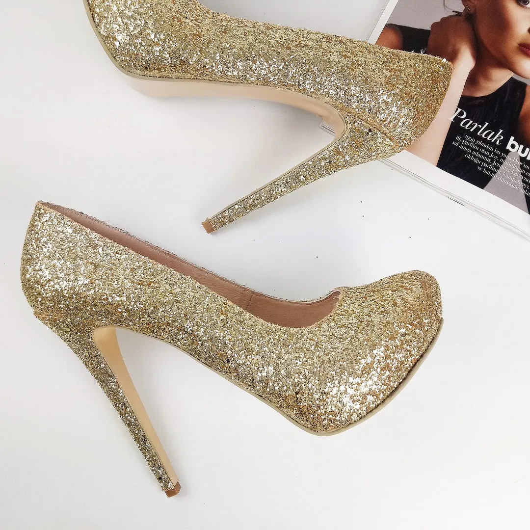 Golden Sparkle Glitter High Heel Shoes