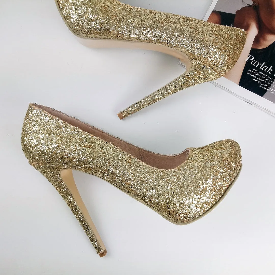 Golden Sparkle Glitter High Heel Shoes