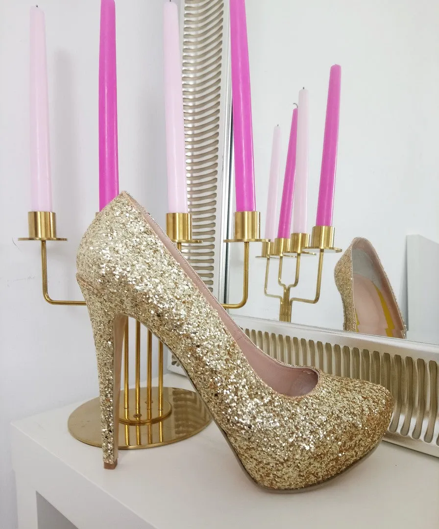 Golden Sparkle Glitter High Heel Shoes