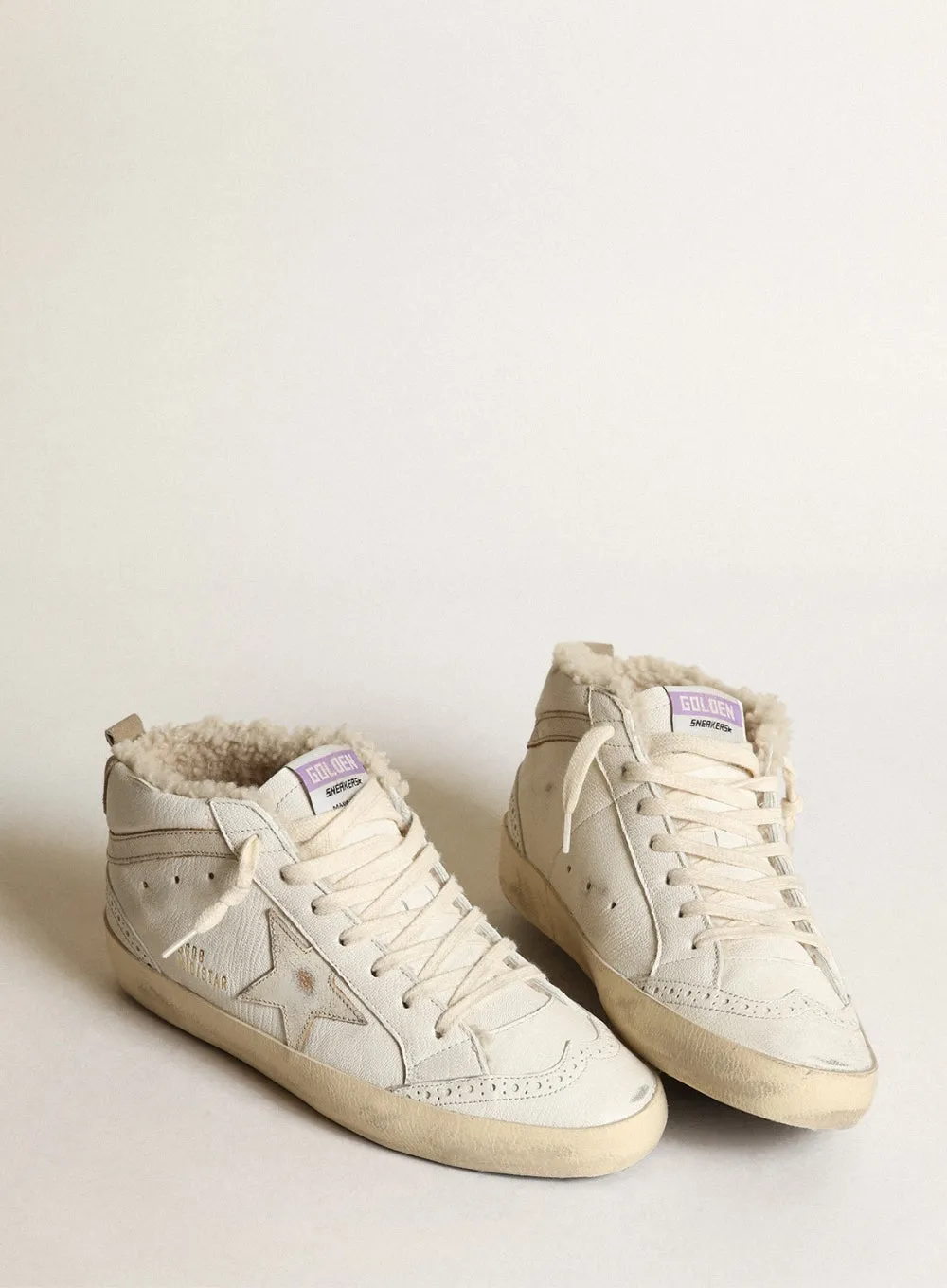 GOLDEN GOOSE | Shearling Lined Mid-Star Leather Sneaker