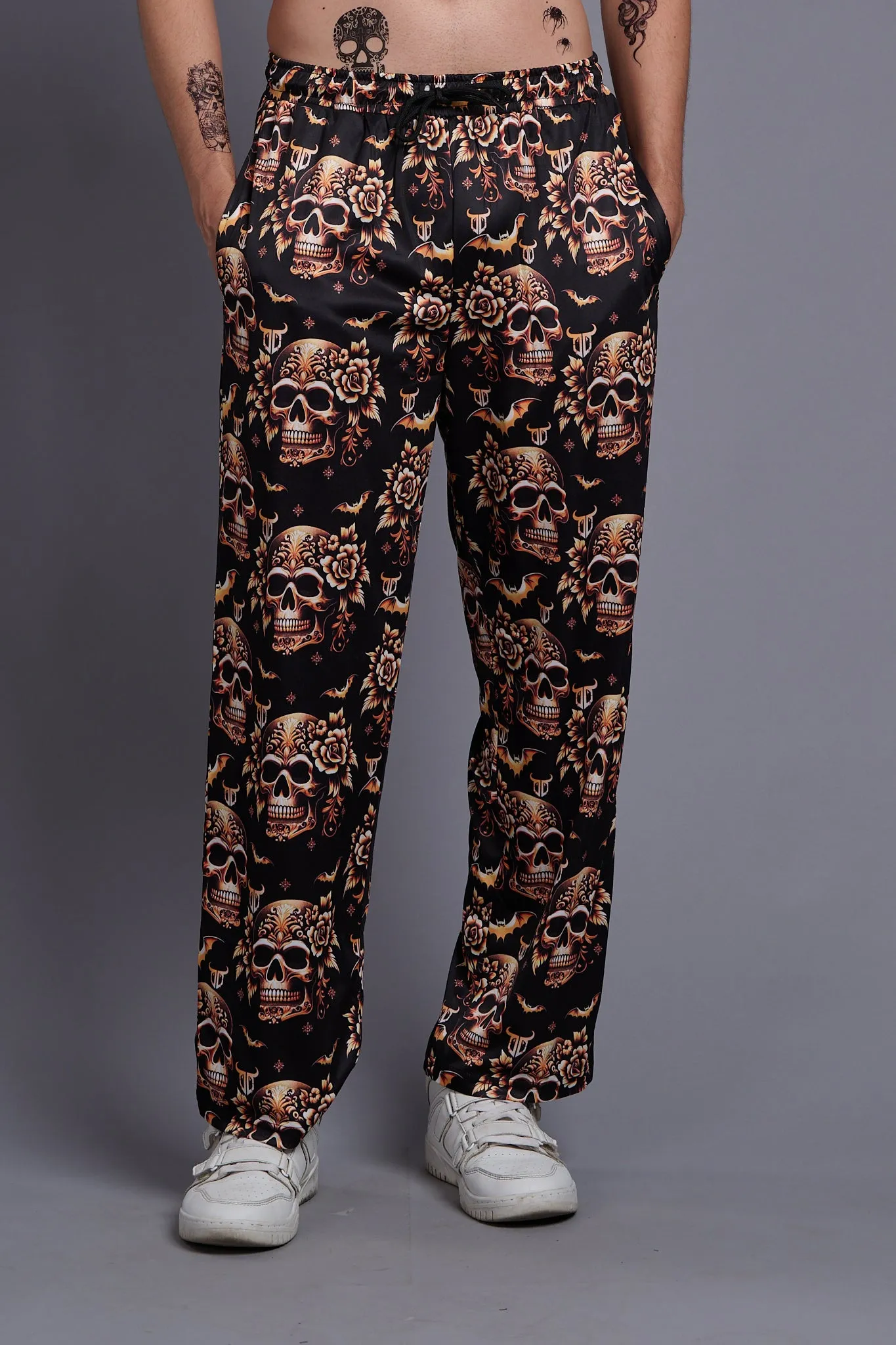 Golden Skull Printed Black Joggers for Men