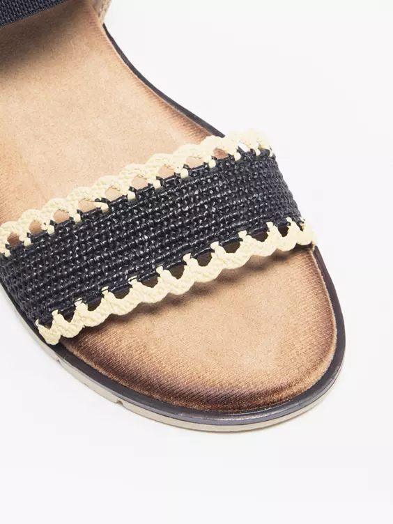 Graceland  Black Contrast Whipstitch Flat Sandal