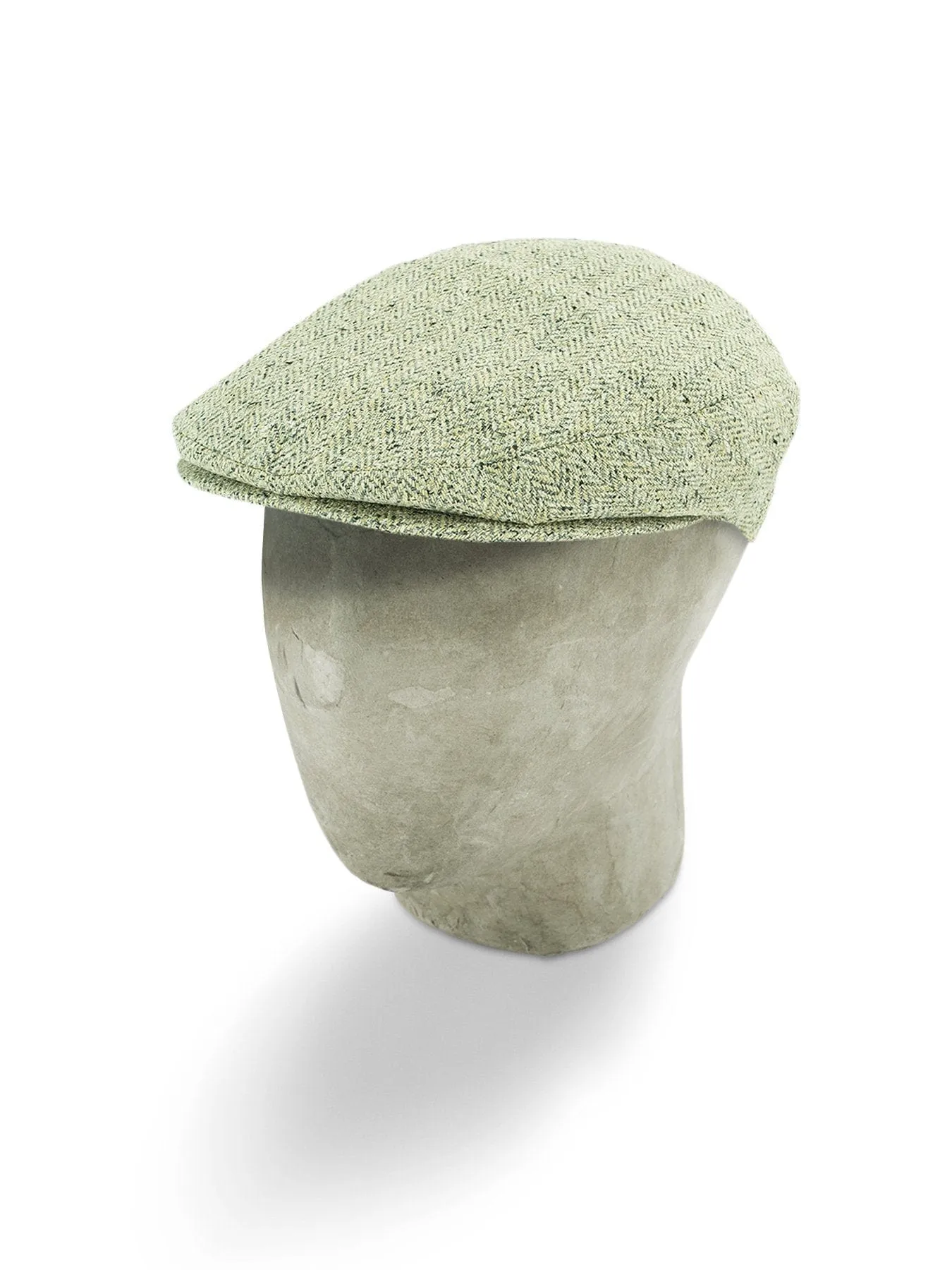 Green Silk Herringbone Flat Cap