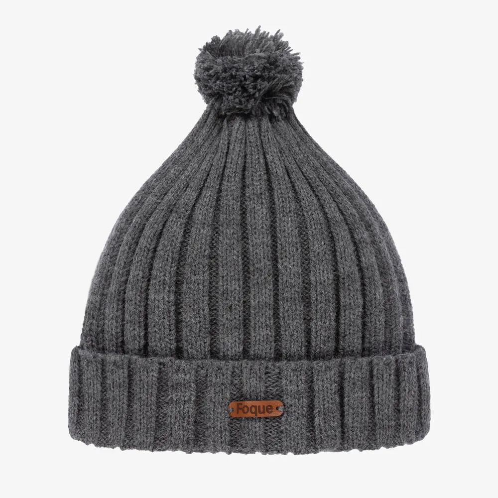 Grey Knitted Pom-Pom Hat