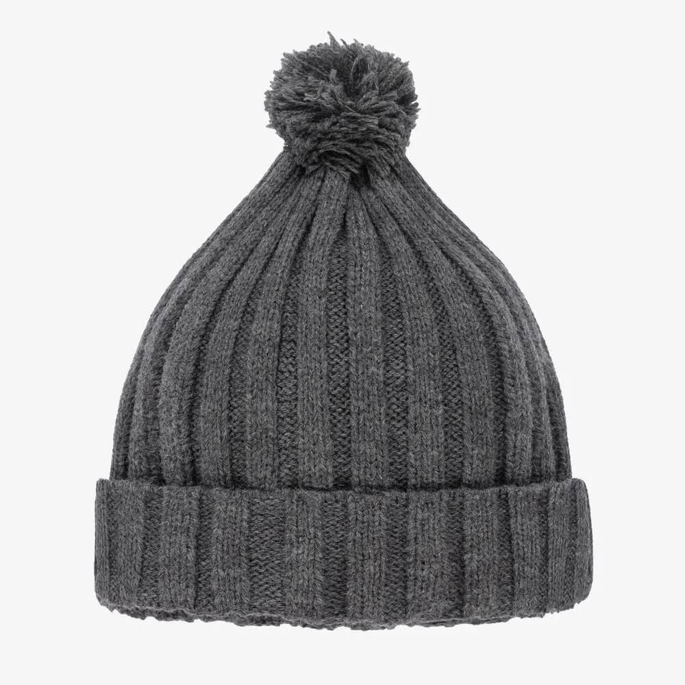 Grey Knitted Pom-Pom Hat