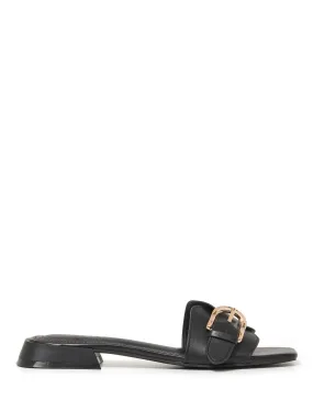 Heidi Black Leather Slide Sandal