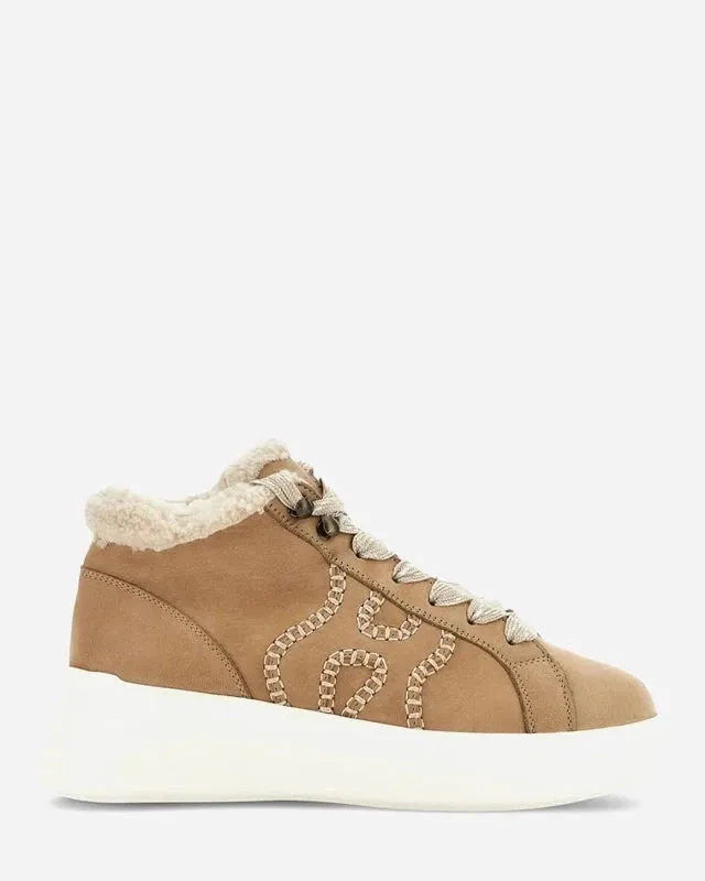 Hogan Brown Fur Mid-Top Sneakers