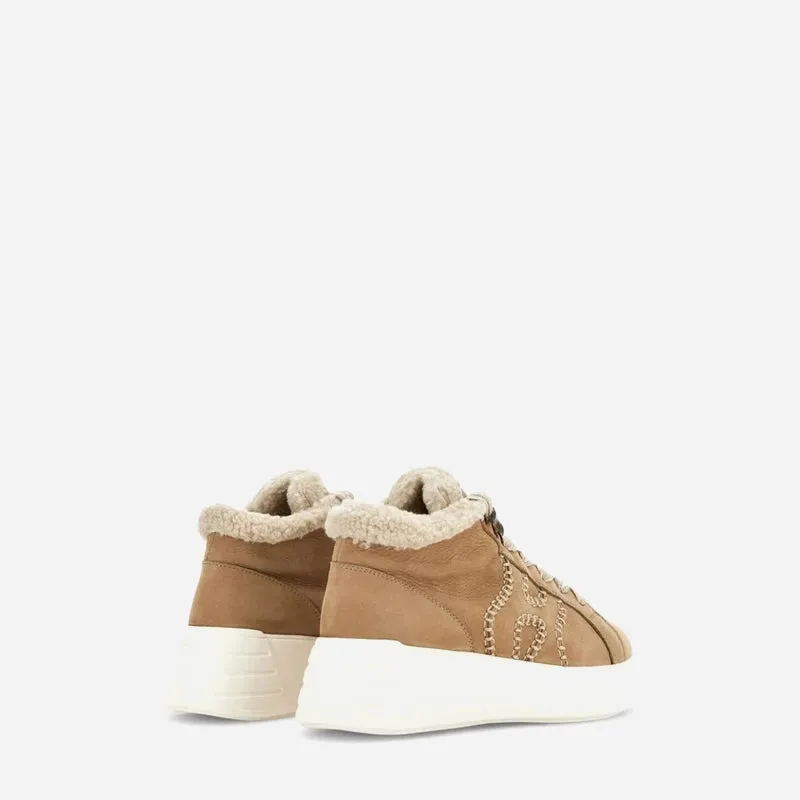 Hogan Brown Fur Mid-Top Sneakers