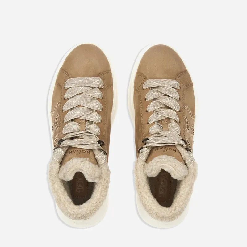 Hogan Brown Fur Mid-Top Sneakers