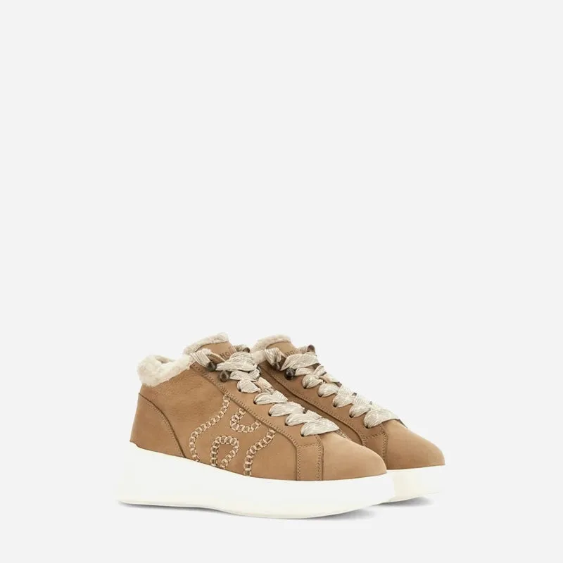 Hogan Brown Fur Mid-Top Sneakers