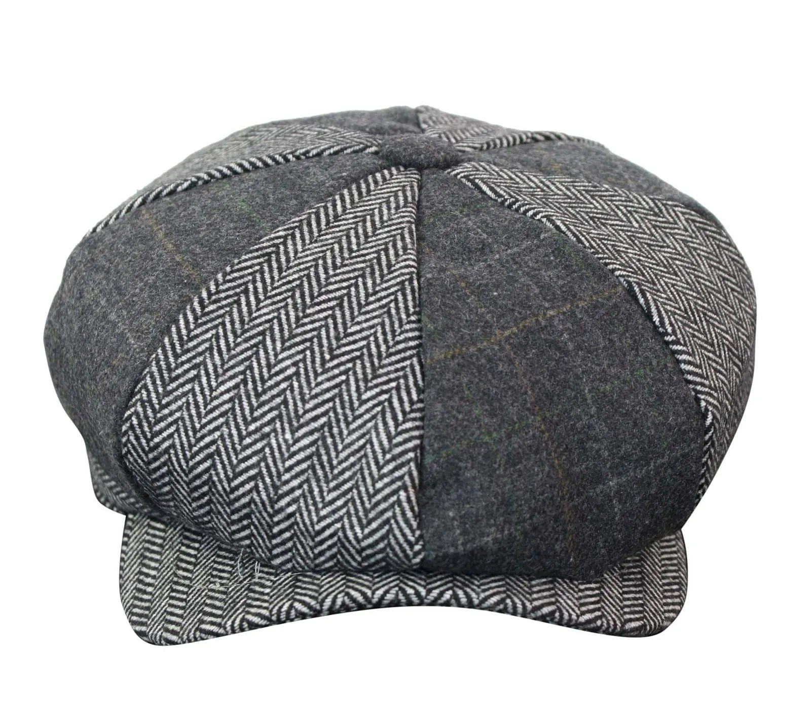 HT6325 - Mens Check Herringbone Tweed Mix Newsboy 8 Panel Hat