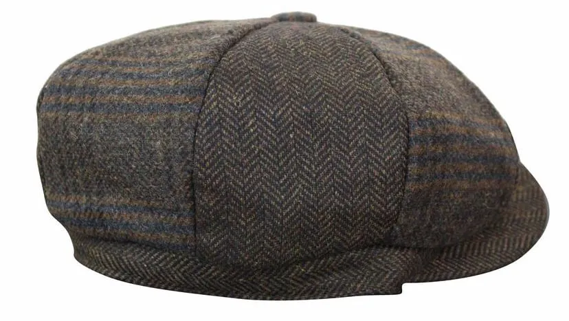 HT6325 - Mens Check Herringbone Tweed Mix Newsboy 8 Panel Hat