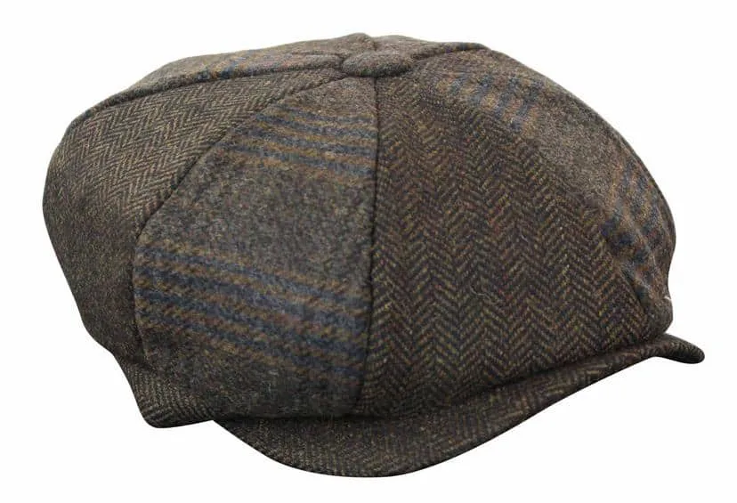 HT6325 - Mens Check Herringbone Tweed Mix Newsboy 8 Panel Hat