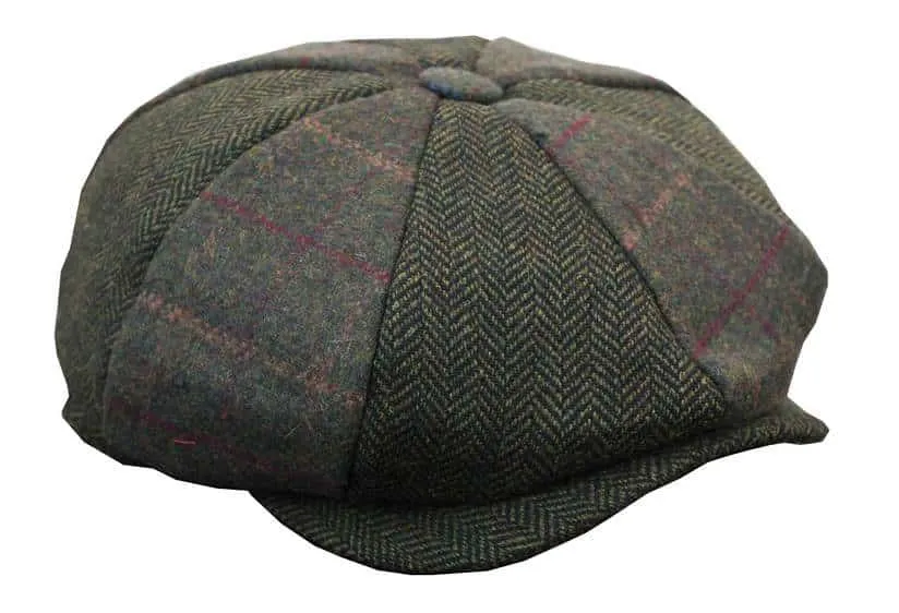 HT6325 - Mens Check Herringbone Tweed Mix Newsboy 8 Panel Hat