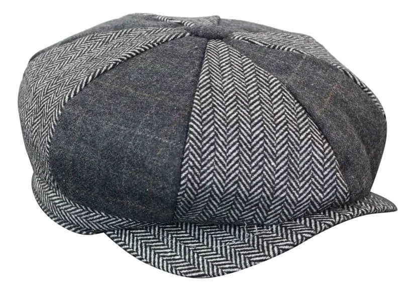 HT6325 - Mens Check Herringbone Tweed Mix Newsboy 8 Panel Hat