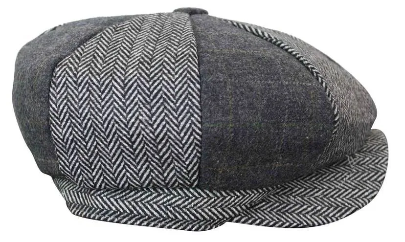 HT6325 - Mens Check Herringbone Tweed Mix Newsboy 8 Panel Hat