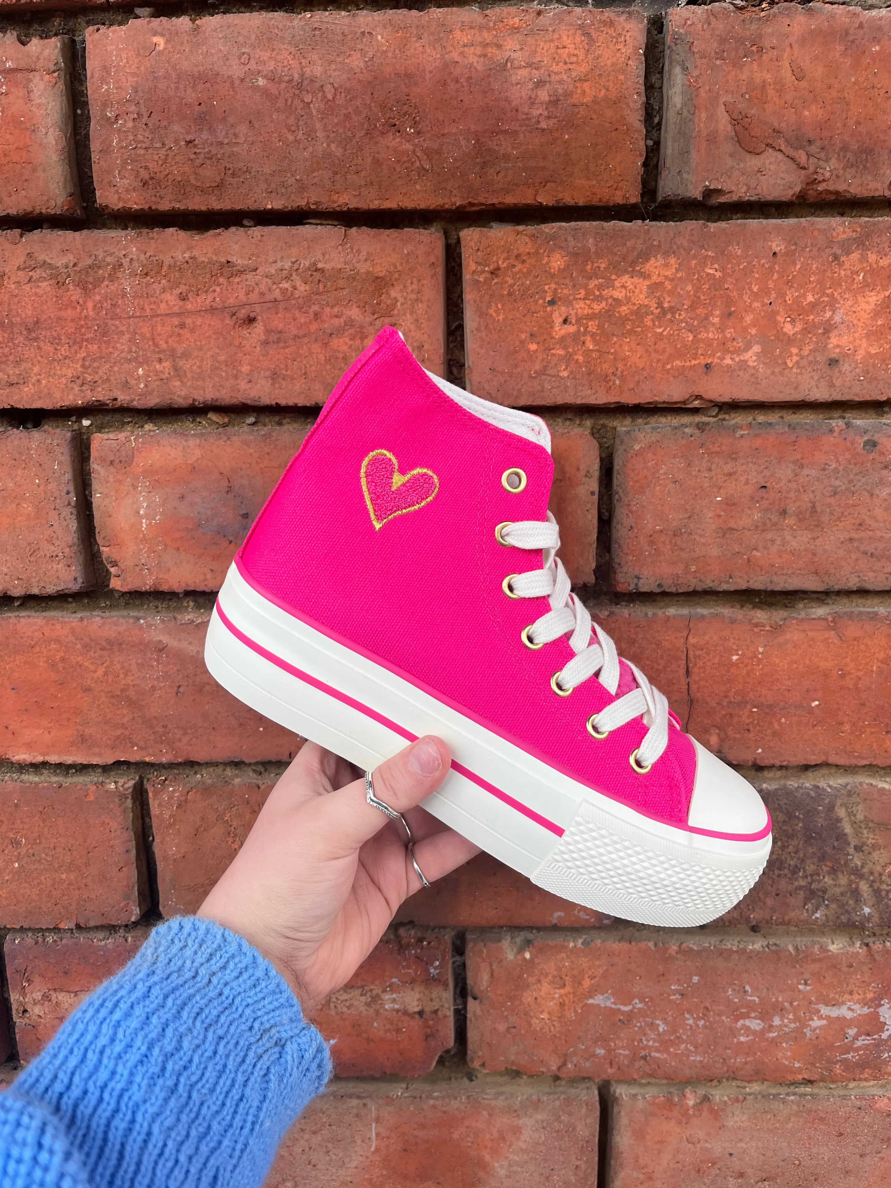 Heart Print Wedge Sneakers