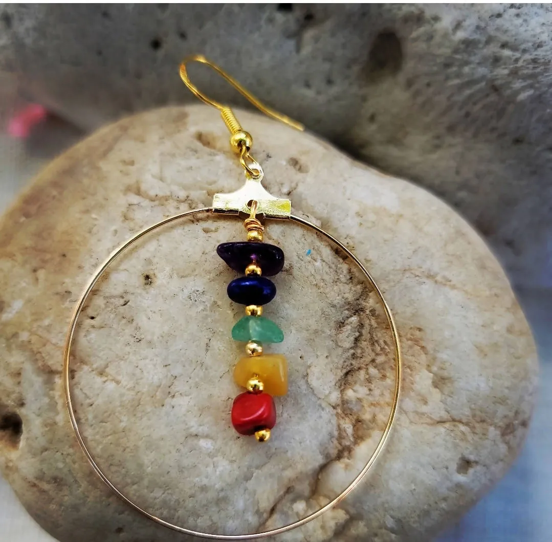 Island Girl Art - Handmade Natural Stone Earrings - Chakra Chip Hoop