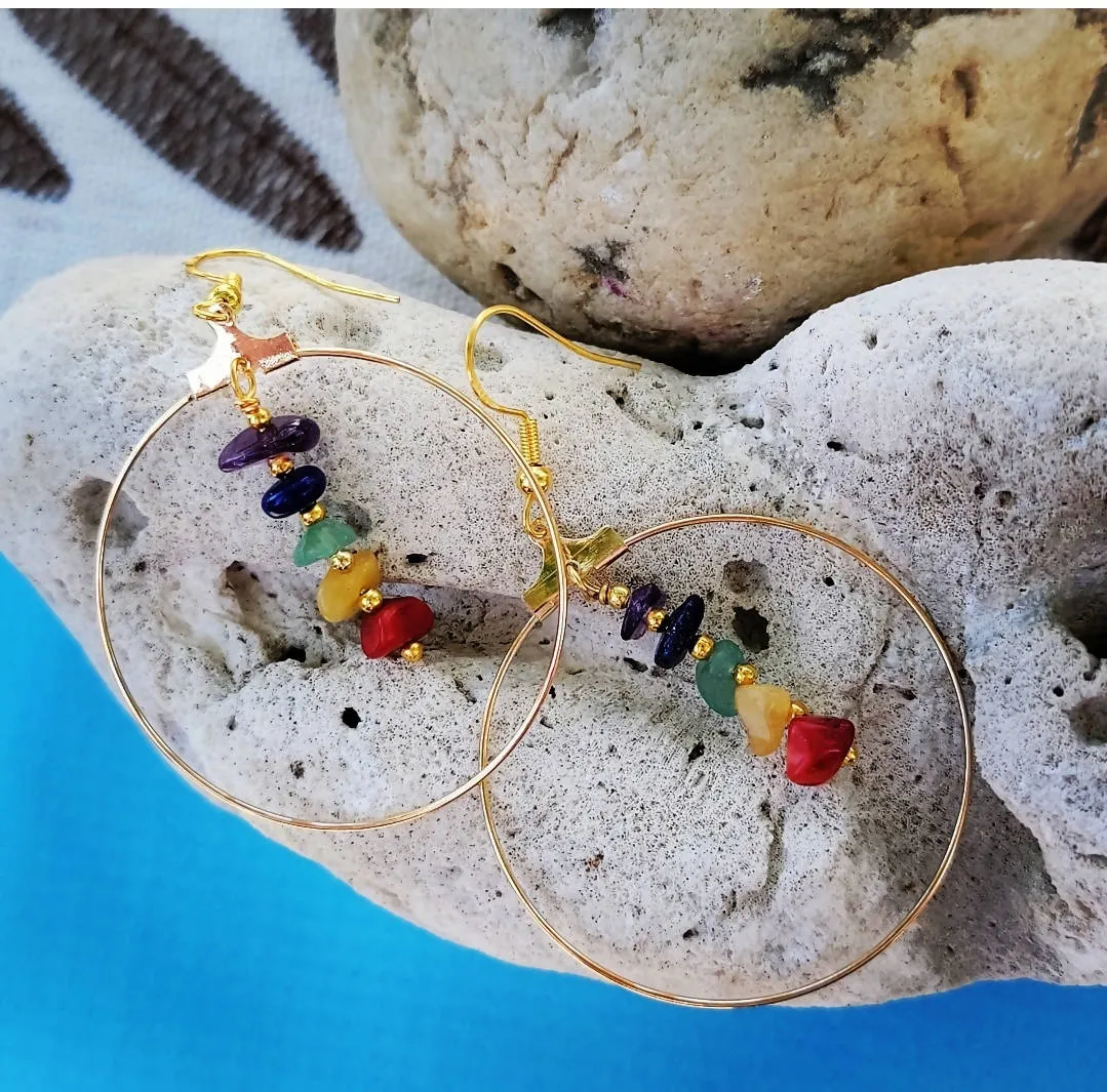 Island Girl Art - Handmade Natural Stone Earrings - Chakra Chip Hoop