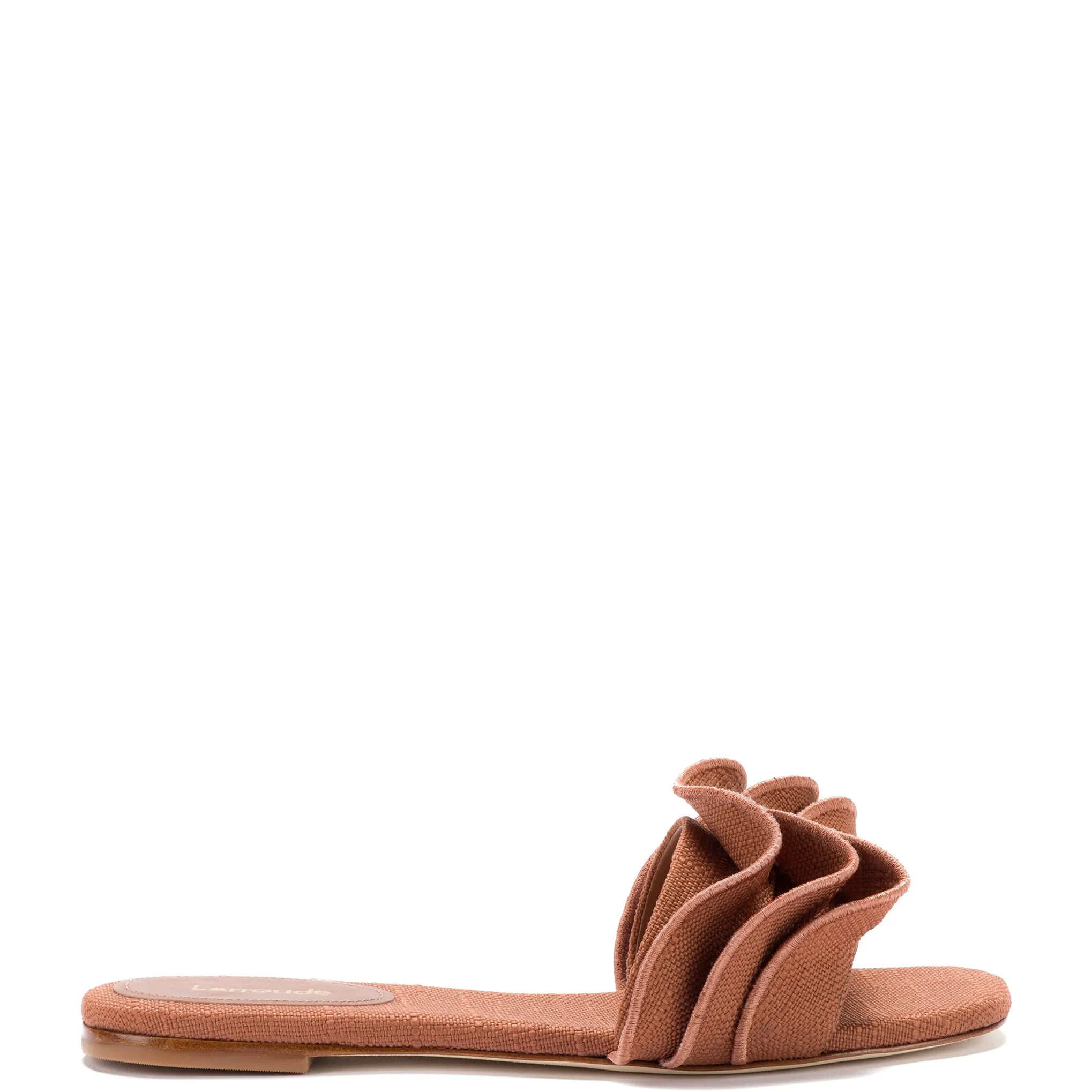 Caramel Raffia Ivy Ruffle Flat Mule.