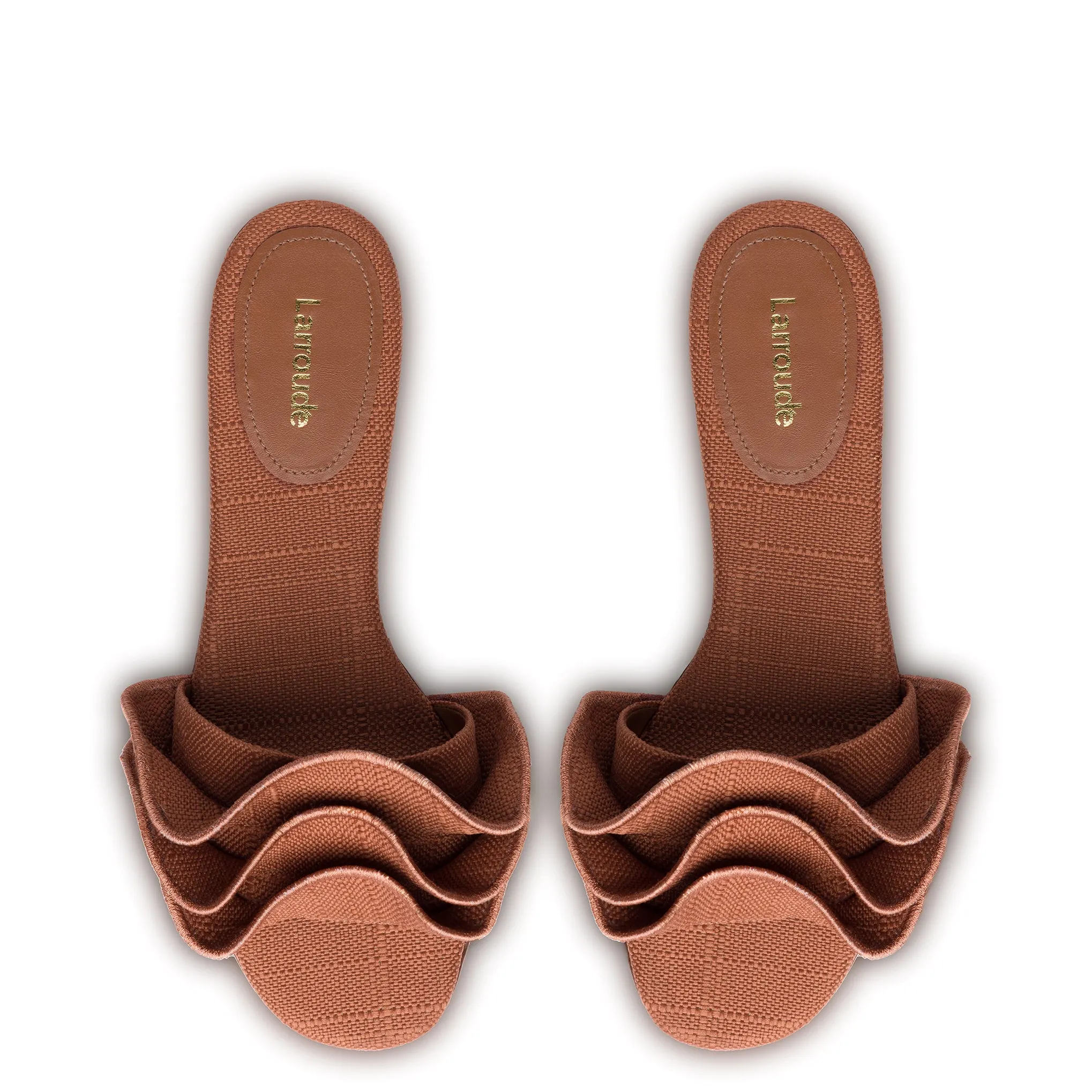 Caramel Raffia Ivy Ruffle Flat Mule.