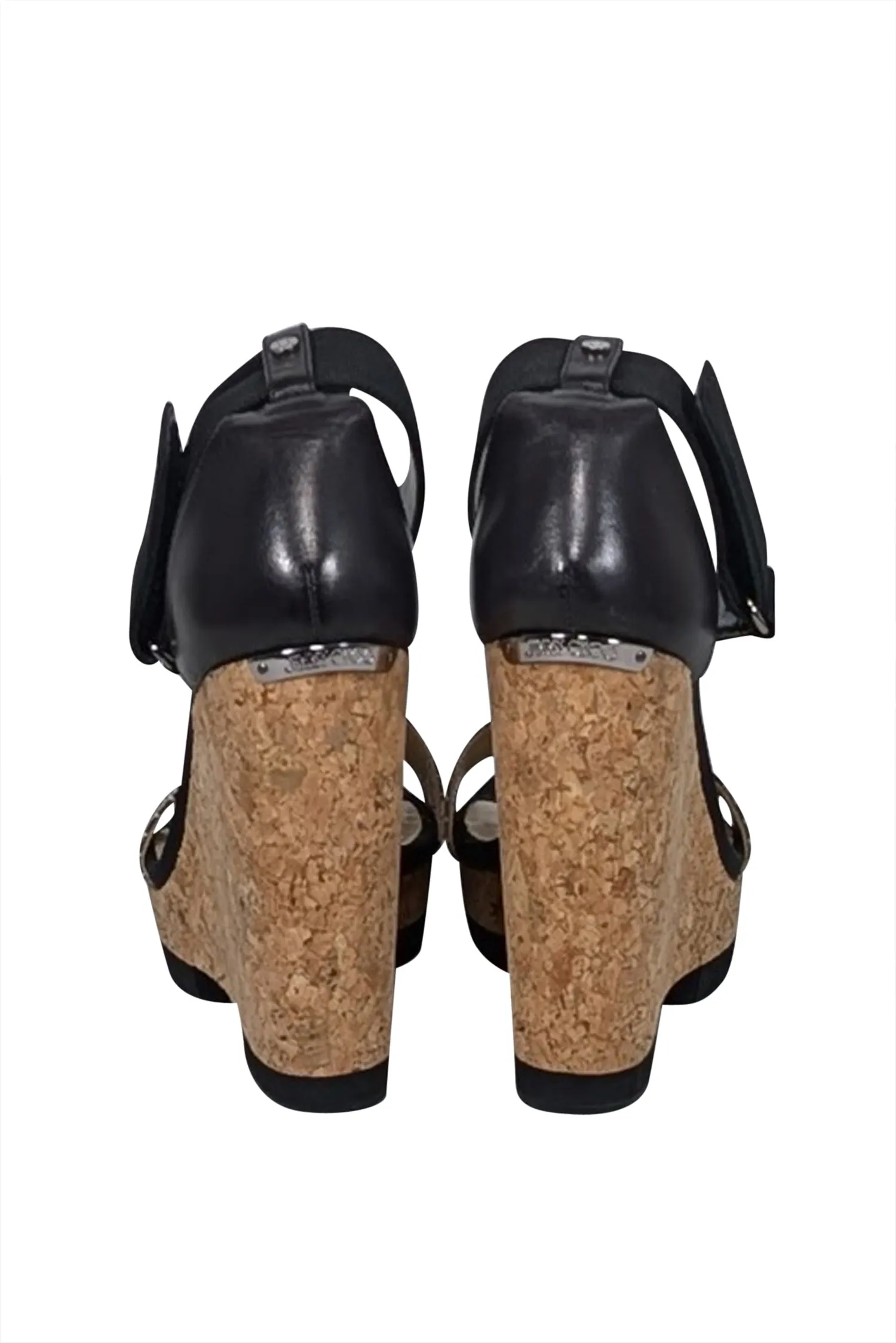 Jimmy Choo - Black & Tan Cork Wedges w/ Snakeskin Print Detail Sz 11