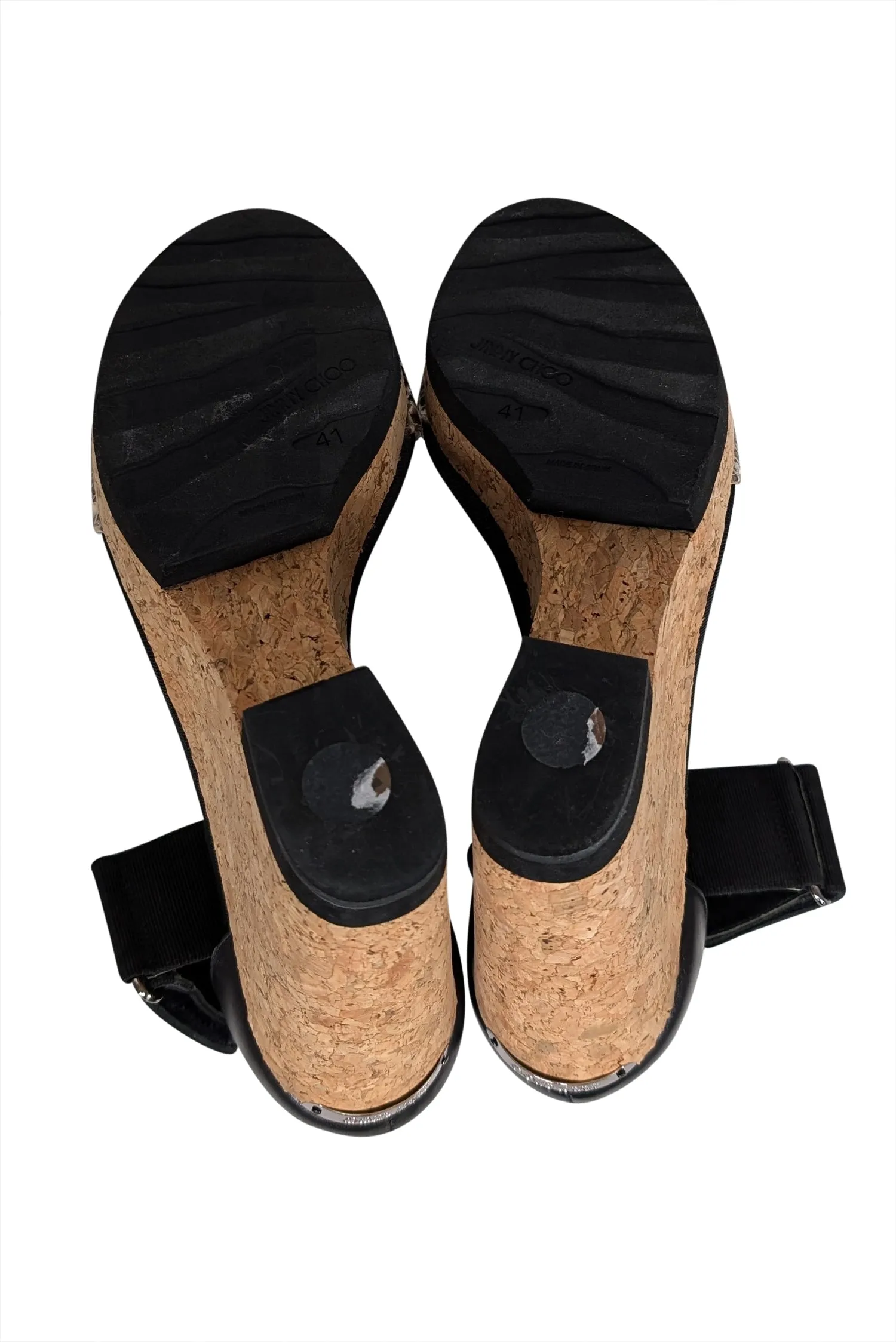 Jimmy Choo - Black & Tan Cork Wedges w/ Snakeskin Print Detail Sz 11