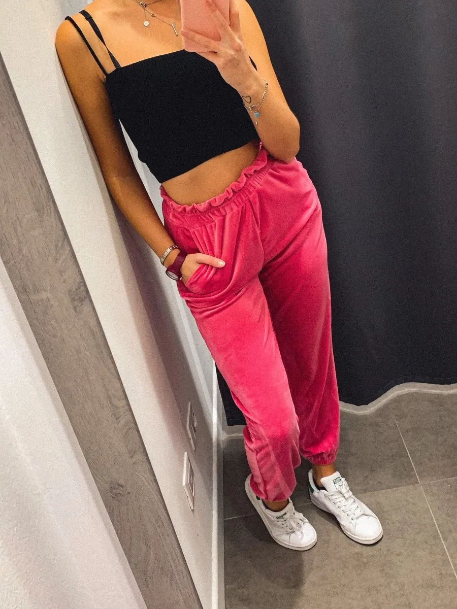 Joggers fucsia in ciniglia con fondo elastico