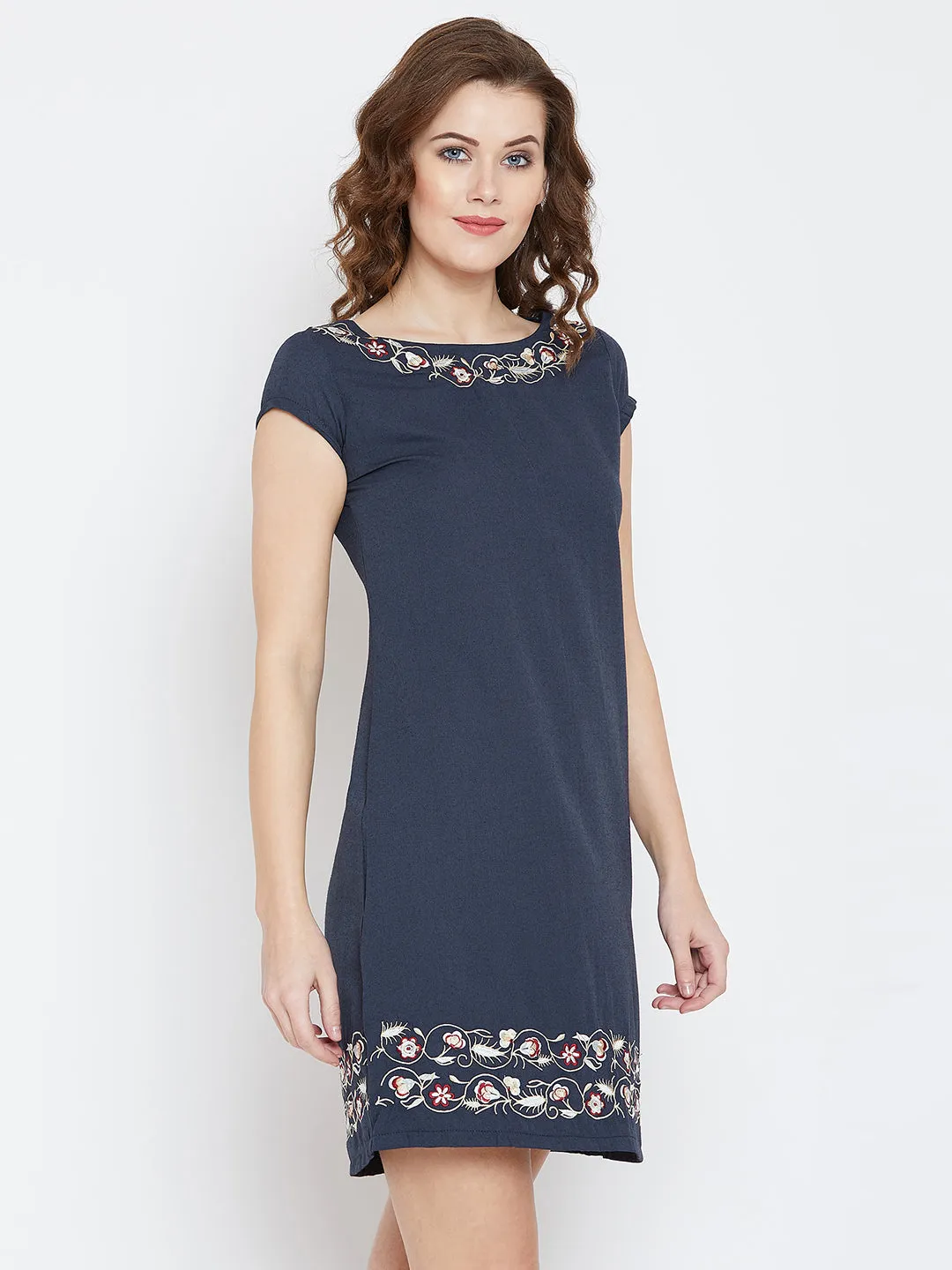 JUMP USA Women Navy Blue Embroidered Sheath Dress