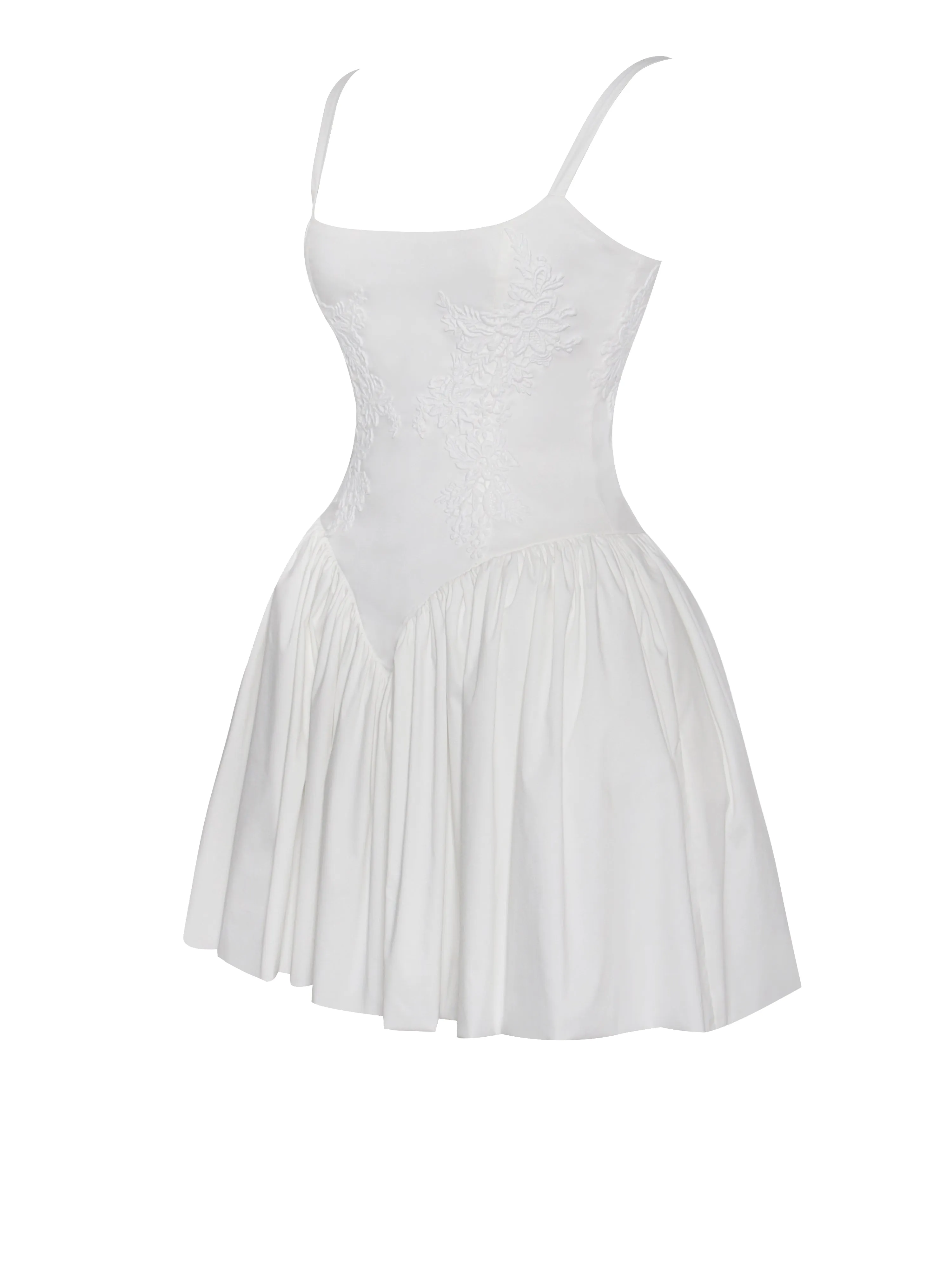 Kadi White Cotton Drop Waist Corset Mini Dress