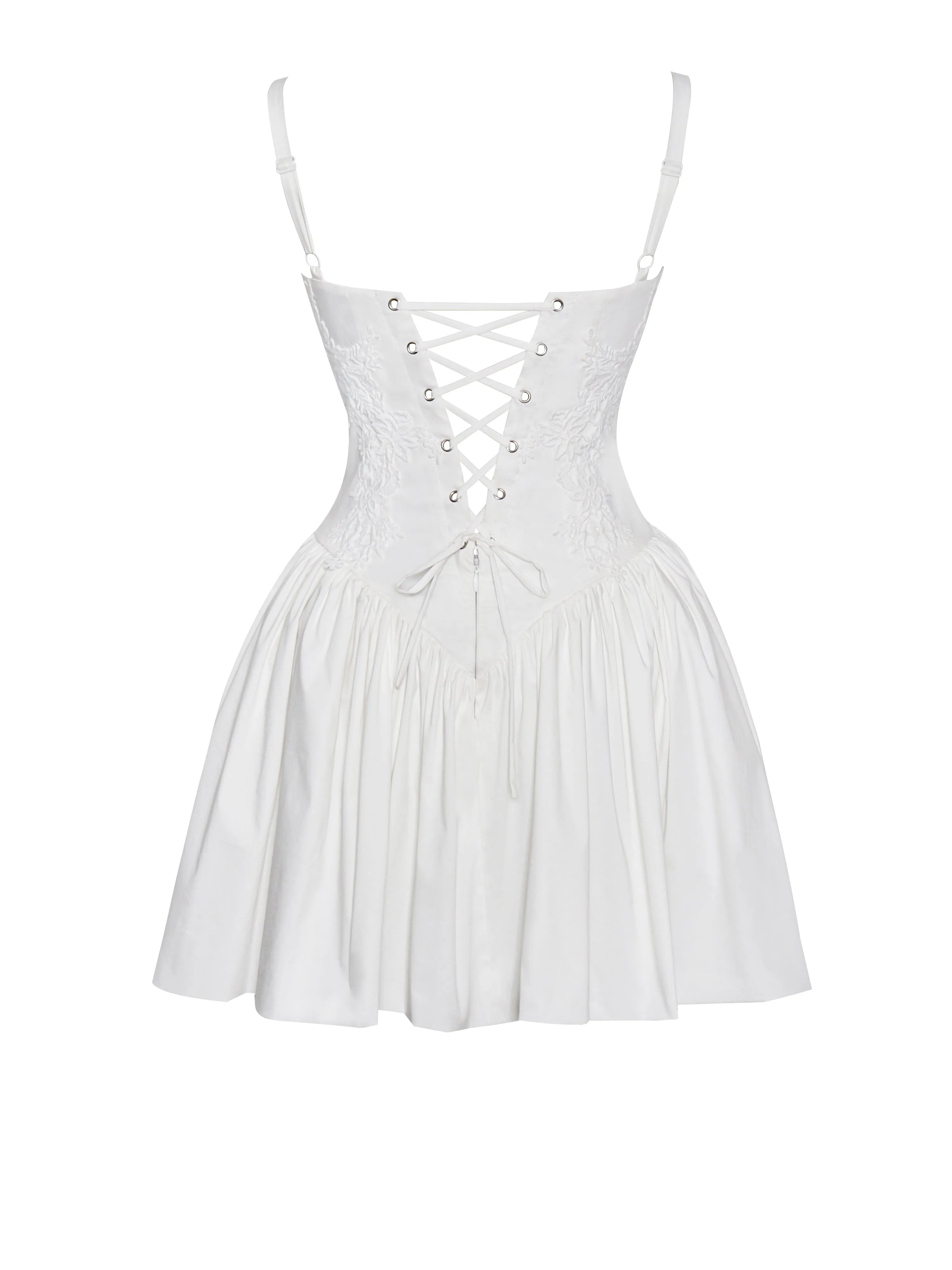 Kadi White Cotton Drop Waist Corset Mini Dress