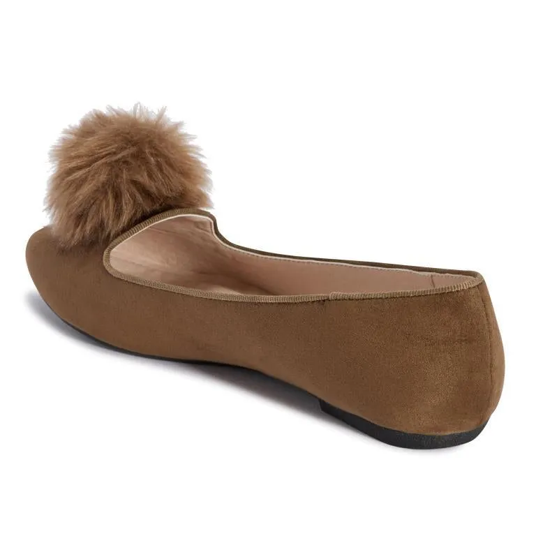 Khaki Pom Pom Detail Flat