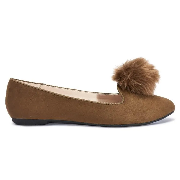 Khaki Pom Pom Detail Flat