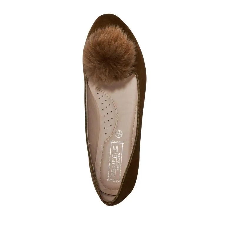 Khaki Pom Pom Detail Flat