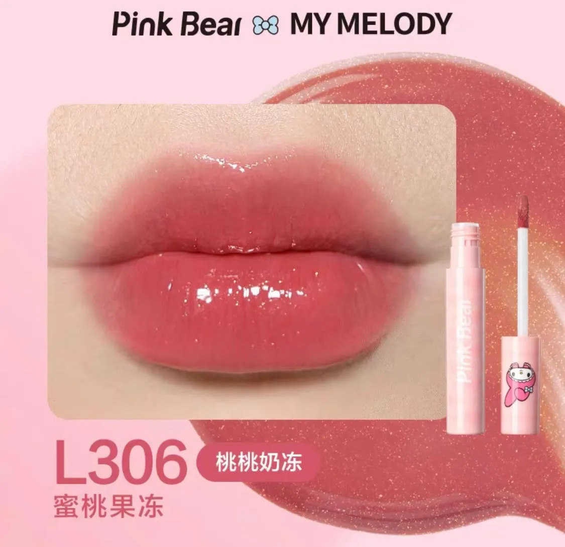 Kuromi My Melody makeup lip product in pink, lip stain, lip mud, and eyeshadow