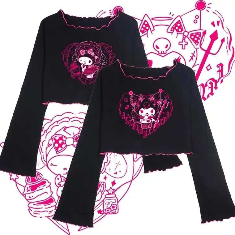 Kuromi Print Short Sleeve T-Shirt - Cute Melody Design