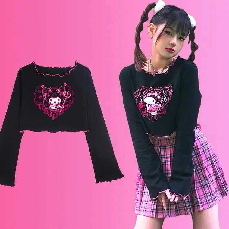 Kuromi Print Short Sleeve T-Shirt - Cute Melody Design