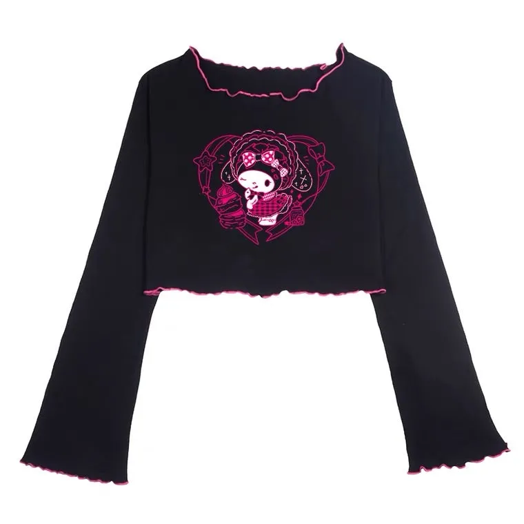 Kuromi Print Short Sleeve T-Shirt - Cute Melody Design