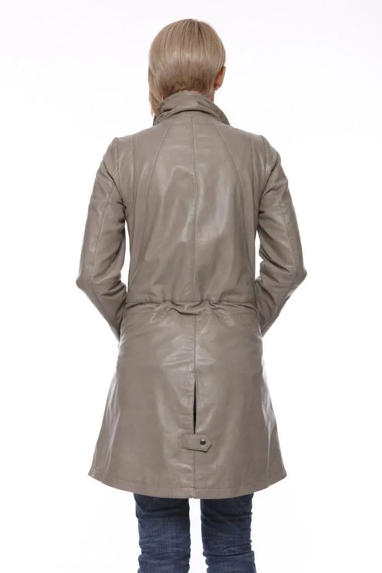 LADIES TAUPE LEATHER PARKA:CX