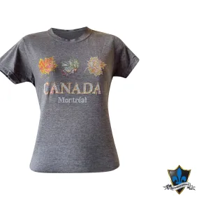 Montreal ladies tees with tight fit and Canadian Maple Leaf studs