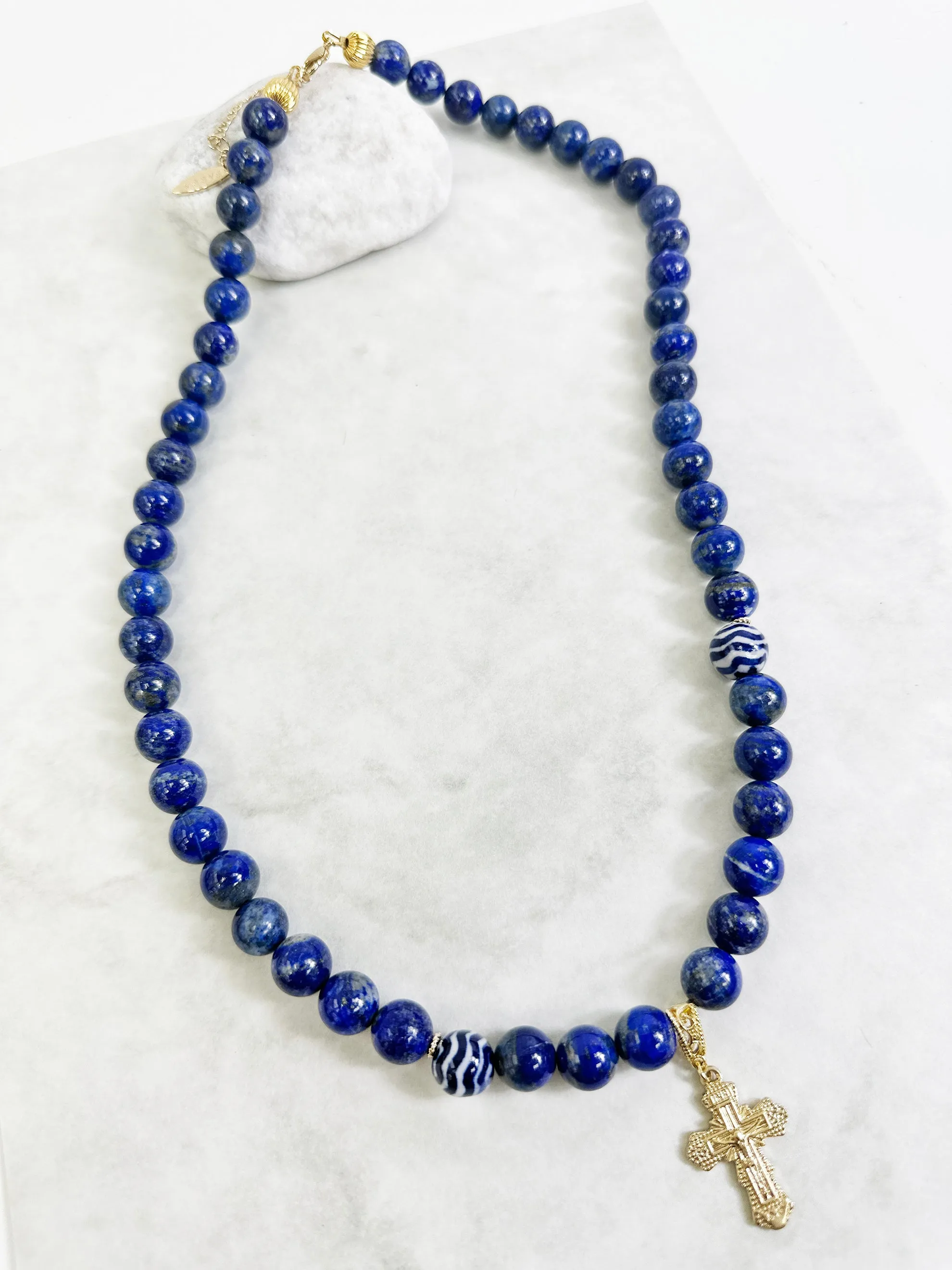 Men's Lapis Cross Necklace