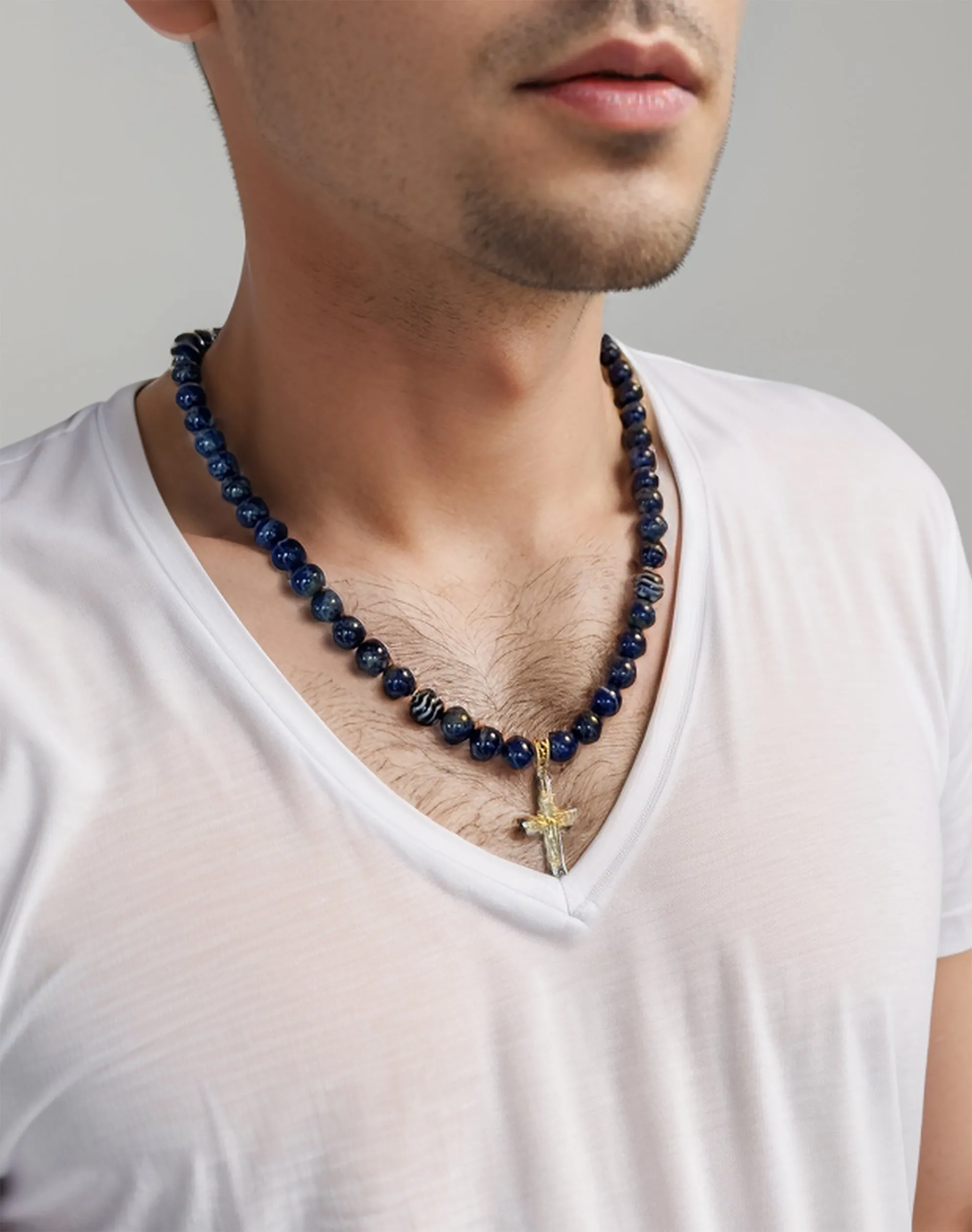 Men's Lapis Cross Necklace