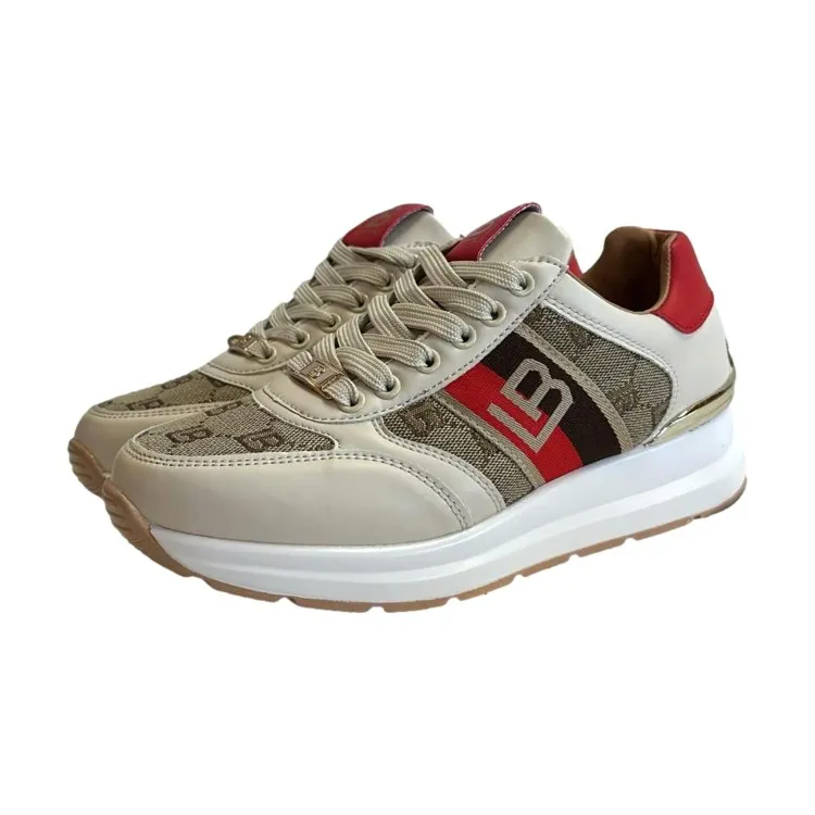 Laura Biagiotti 8408 Platform Sneakers for Women in Beige Red