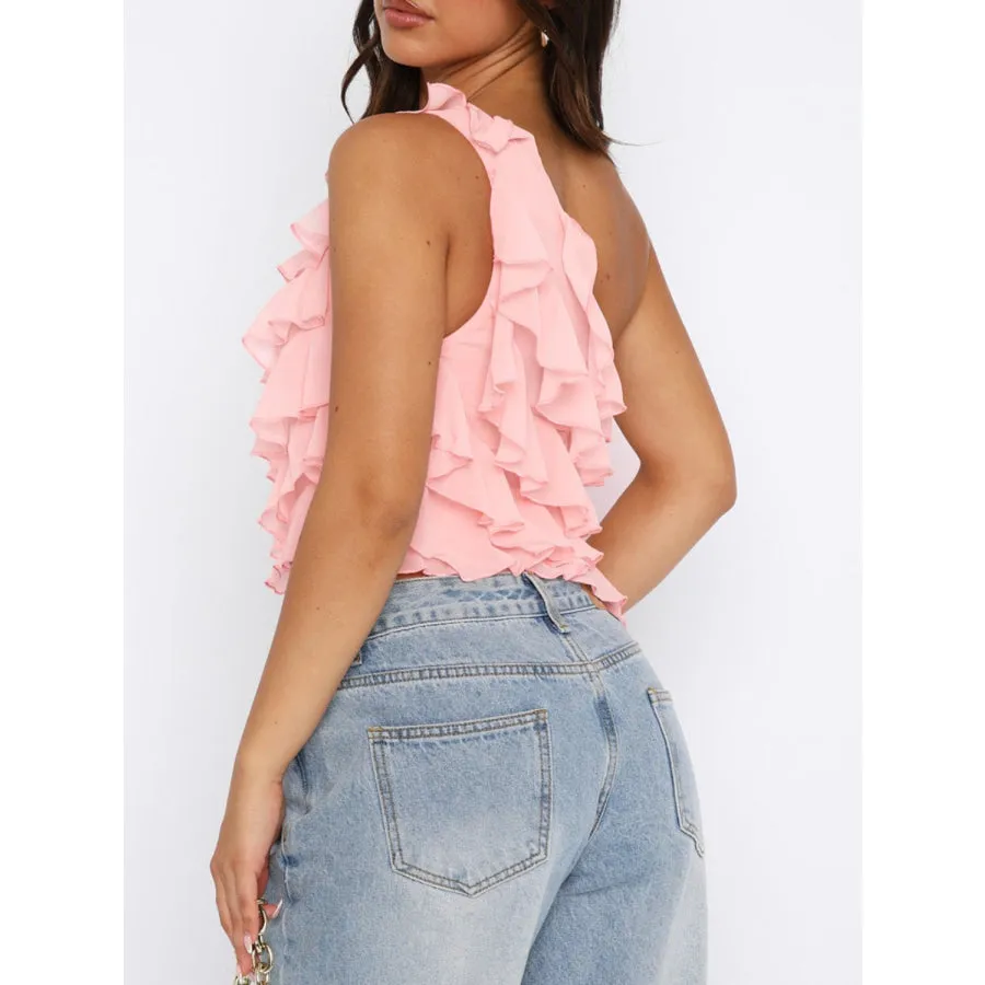 Layered Ruffled One Shoulder Tank