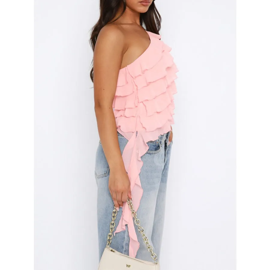 Layered Ruffled One Shoulder Tank