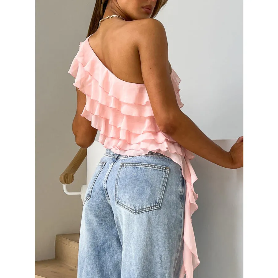 Layered Ruffled One Shoulder Tank